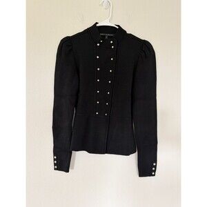 White House Black Market Military Band Jacket Black Double Breasted Small